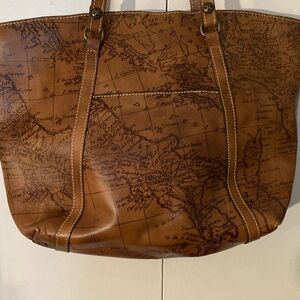 Patricia Nash Benvenuto signature Map Brown Leather Tote Bag